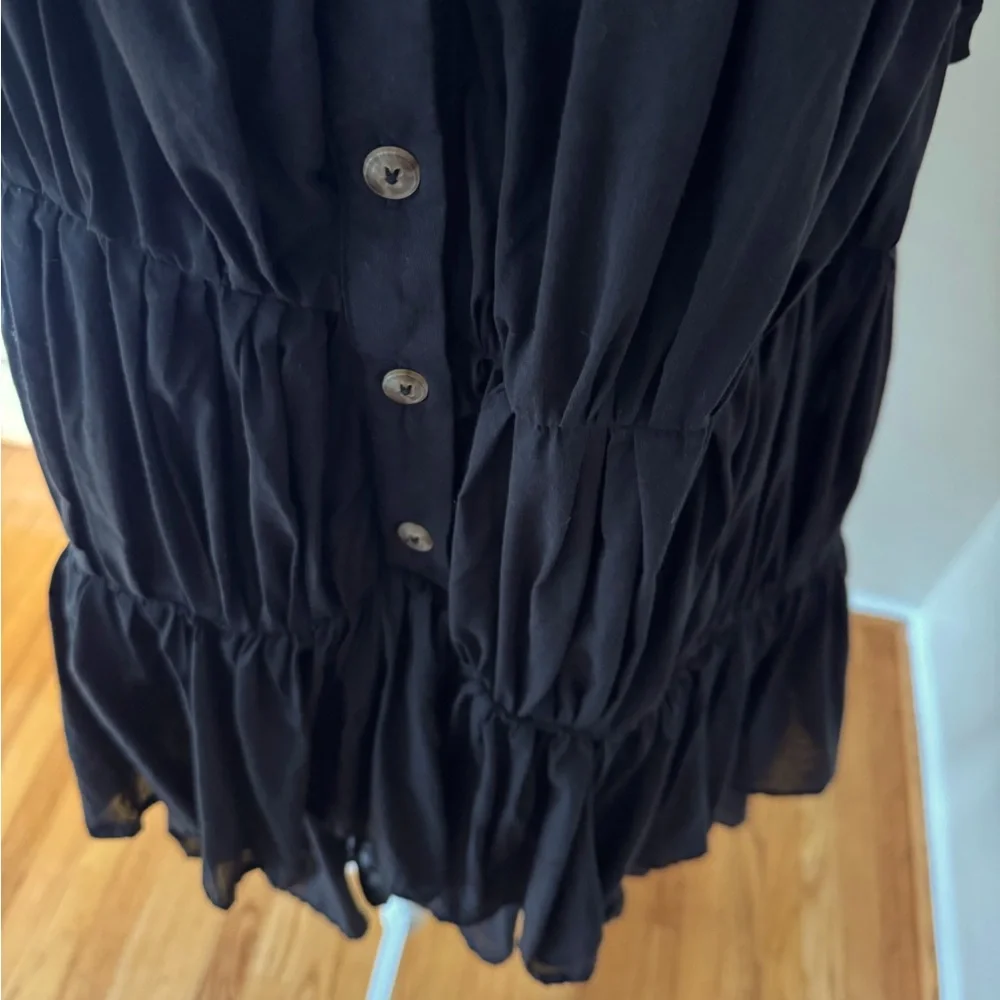 Anthropologie Sleeveless Ruffle Mini Shirt Dress Black Button Cotton Collar NWOT - Picture 9 of 13